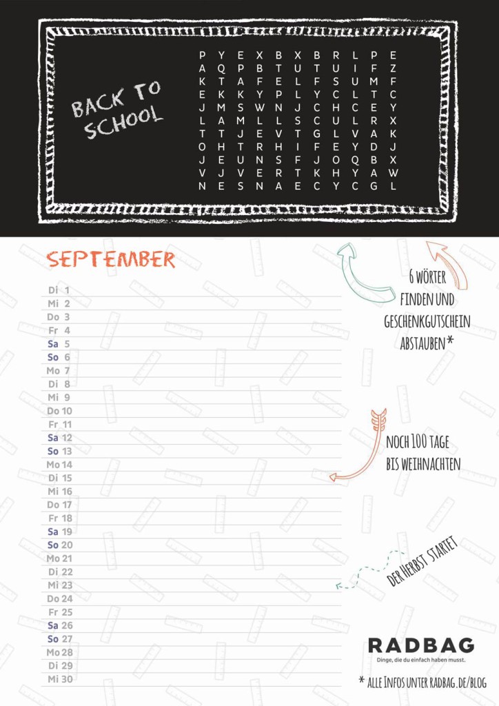 September Kalender zum runterladen