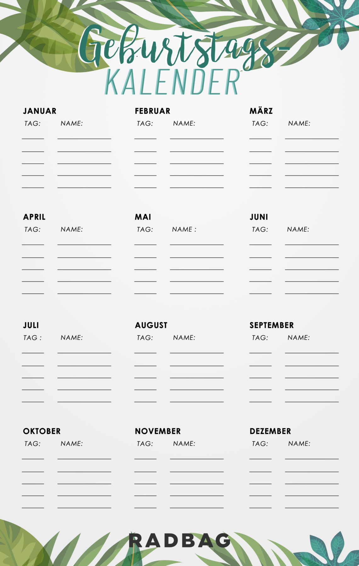3 Geburtstagskalender zum Ausdrucken (Free Printable)