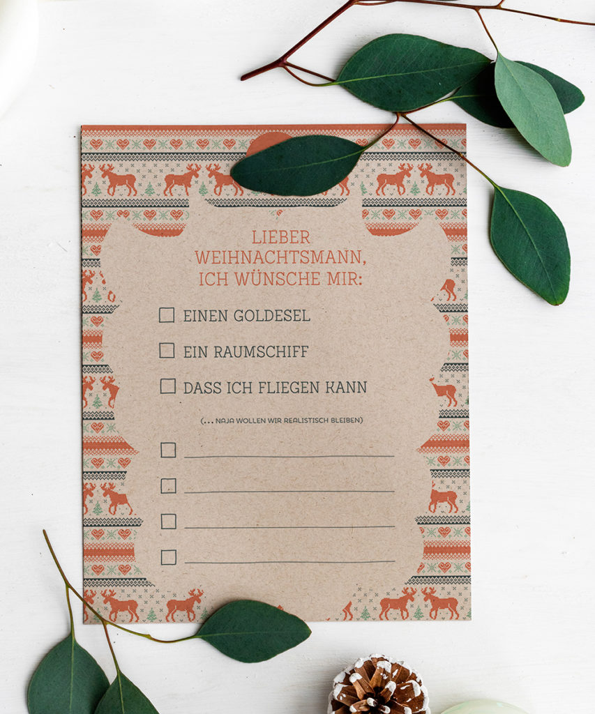 WUnschzettel zu Weihnachten Wunschliste Printable