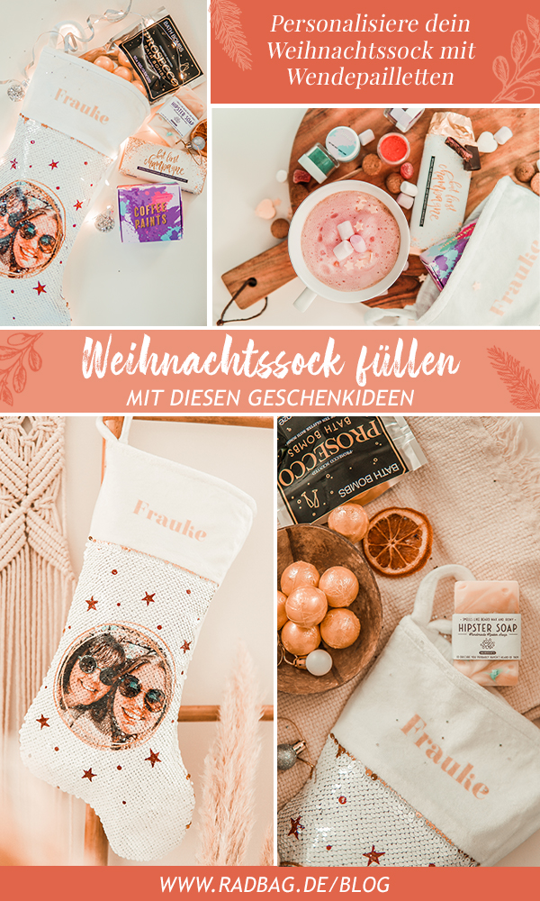Weihnachtssocken aus Pailletten personalisierbar