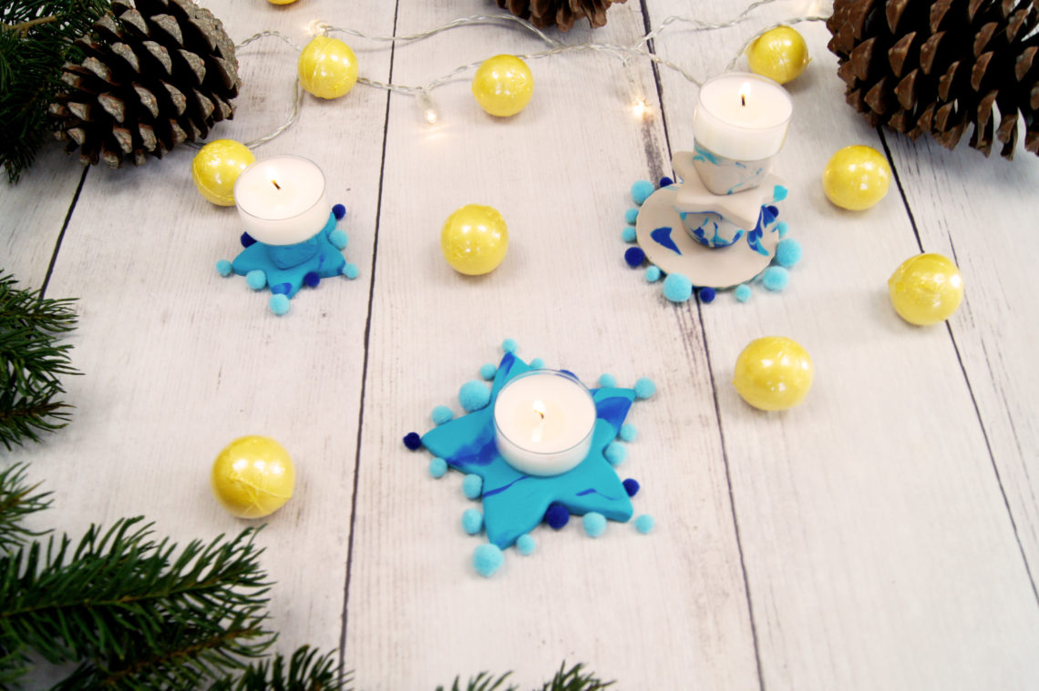 Basteln für Weihnachten mit Kinder DIY Fimo Kerzenständer
