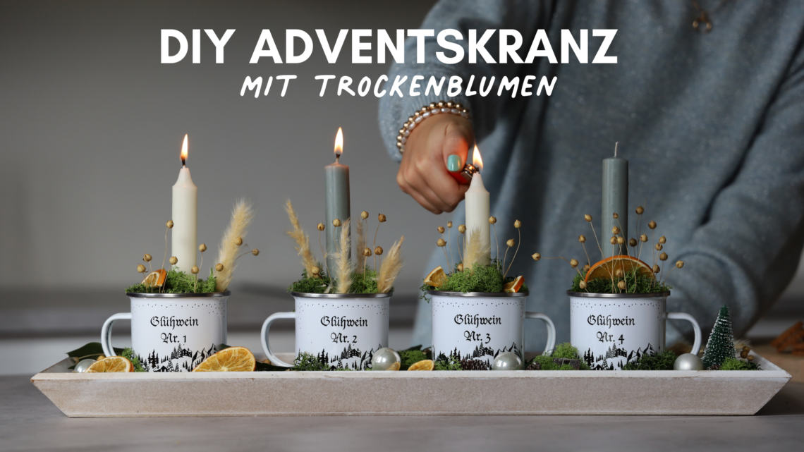 Adventskranz selber machen Trockenblumen Adventskranz DIY