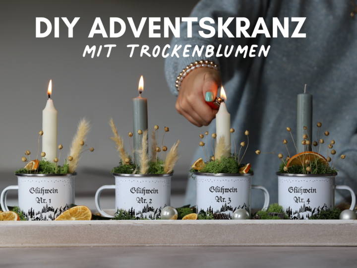 Adventskranz selber machen Trockenblumen Adventskranz DIY