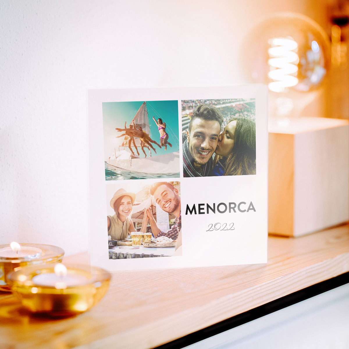 Personalisierbarer Acrylblock mit 3 Fotos und Text