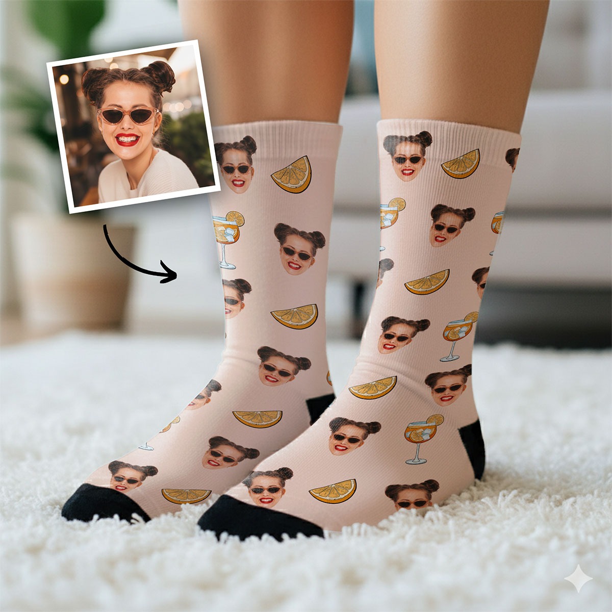 Personalisierbare Aperol Socken mit Gesicht, Muttertagsgeschenk, Fotogeschenk, Geburtstagsgeschenk, Geschenk für Frauen / Freundin, Witzige Geschenke,