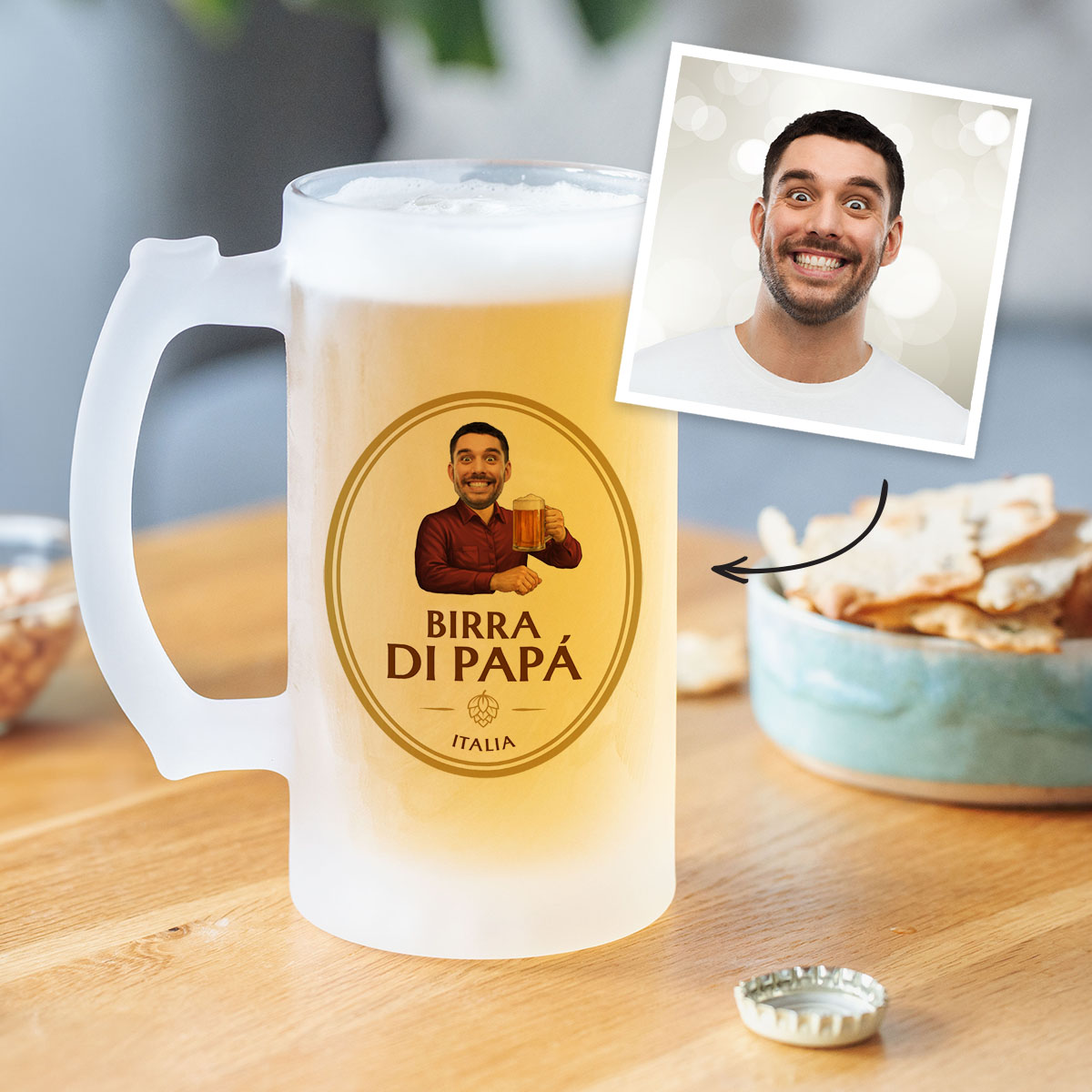 Personalisierbarer Bierkrug mit Logo und Gesicht