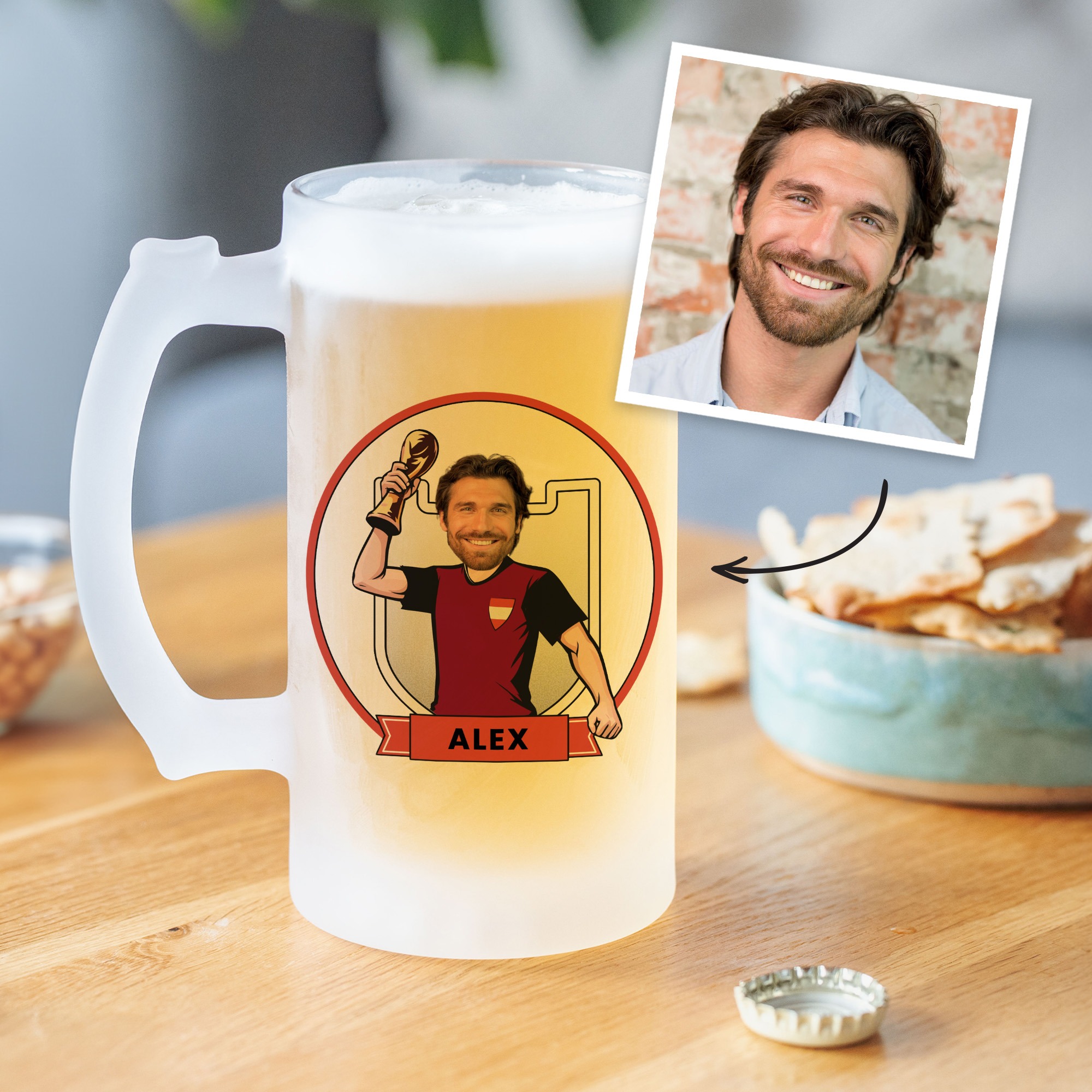 Personalisierbarer WM-Bierkrug mit Foto, Fotogeschenk, Witzige Geschenke, Romantische Geschenke, Hochzeitsgeschenk, Kleine Geschenke, Geschenk,