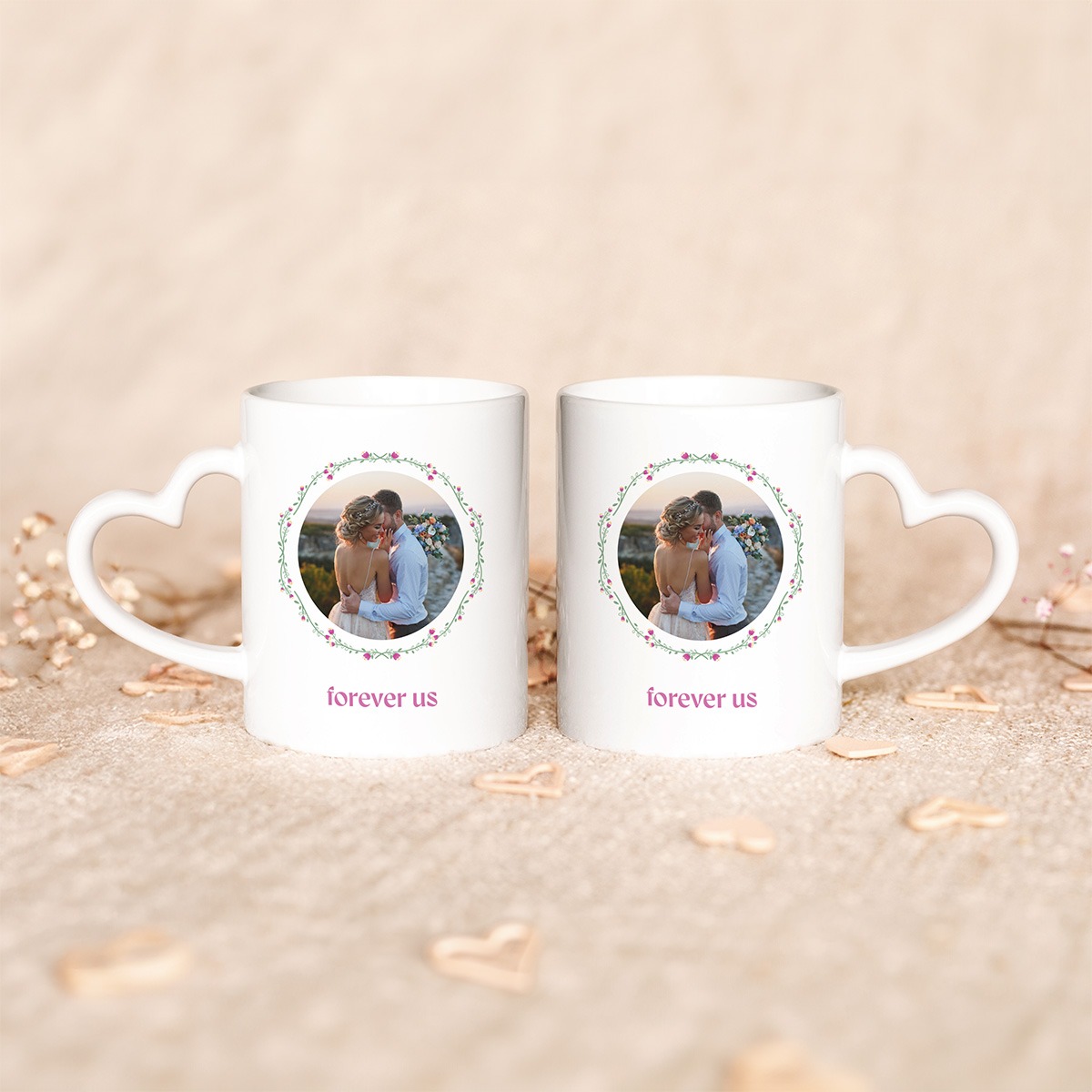 Personalisierbare Tasse Blumenkranz mit Foto und Text