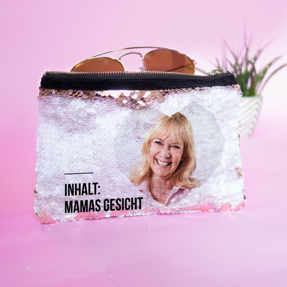 Personalisierbare Pailletten Clutch mit Bild und Text