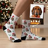 Personalisierbare Socken mit Gesicht und Weihnachtsmütze