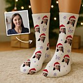 Personalisierbare Socken mit Gesicht und Weihnachtsmütze