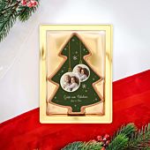 Personalisierte Schokolade als Tannenbaum mit 2 Fotos und Text