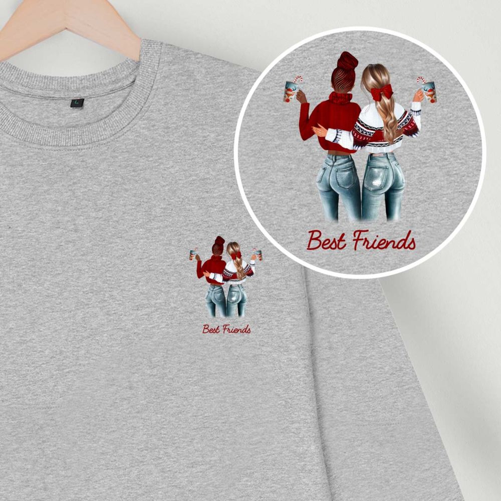 Personalisierbare Pullover-Illustration zwei Freundinnen