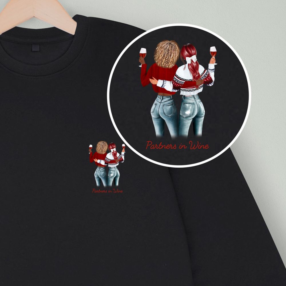 Personalisierbare Pullover-Illustration zwei Freundinnen