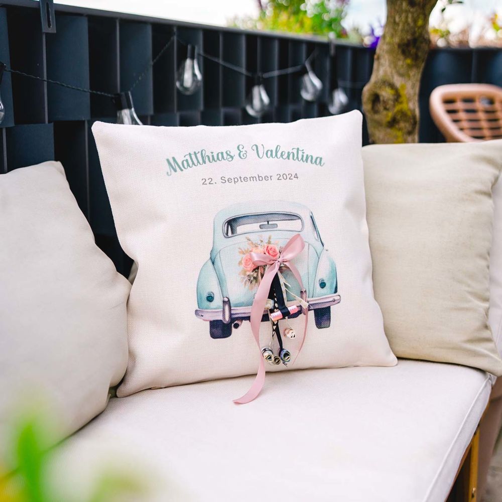 Personalisierbarer Kissenbezug als Geldgeschenk zur Hochzeit