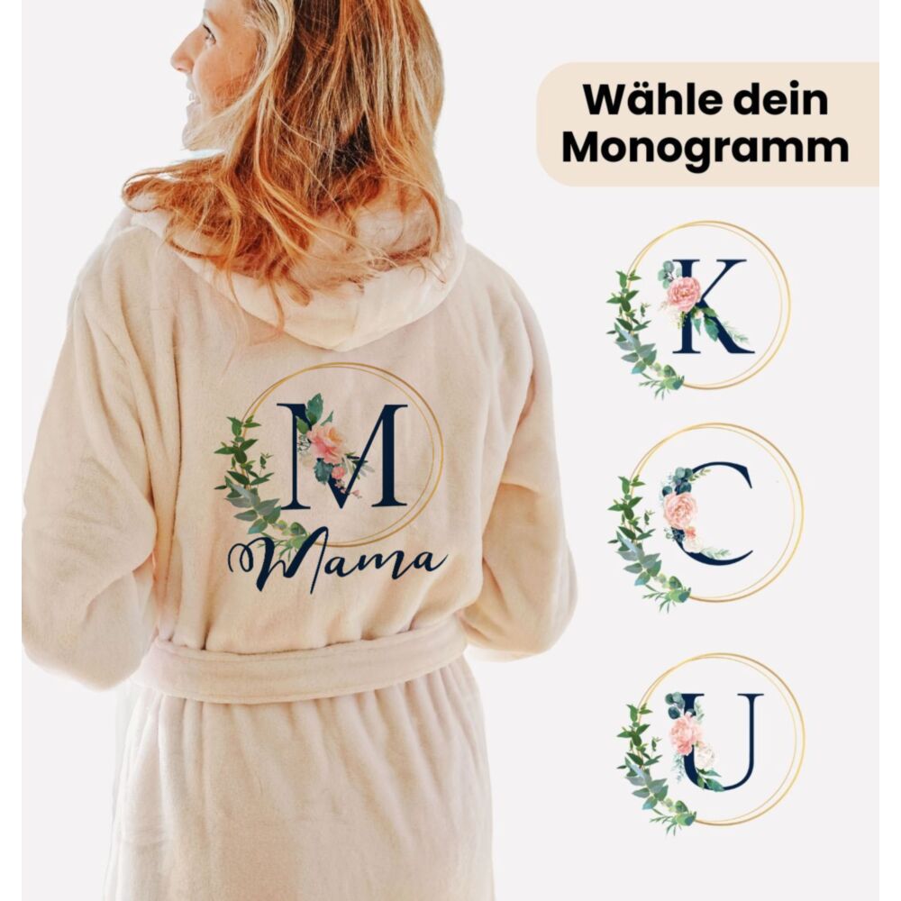 Personalisierbarer Bademantel mit Monogramm im Blumenmuster