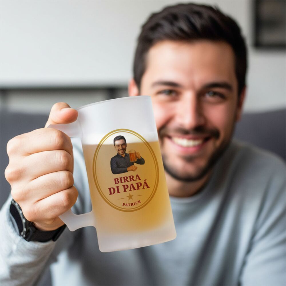 Personalisierbarer Bierkrug mit Logo und Gesicht