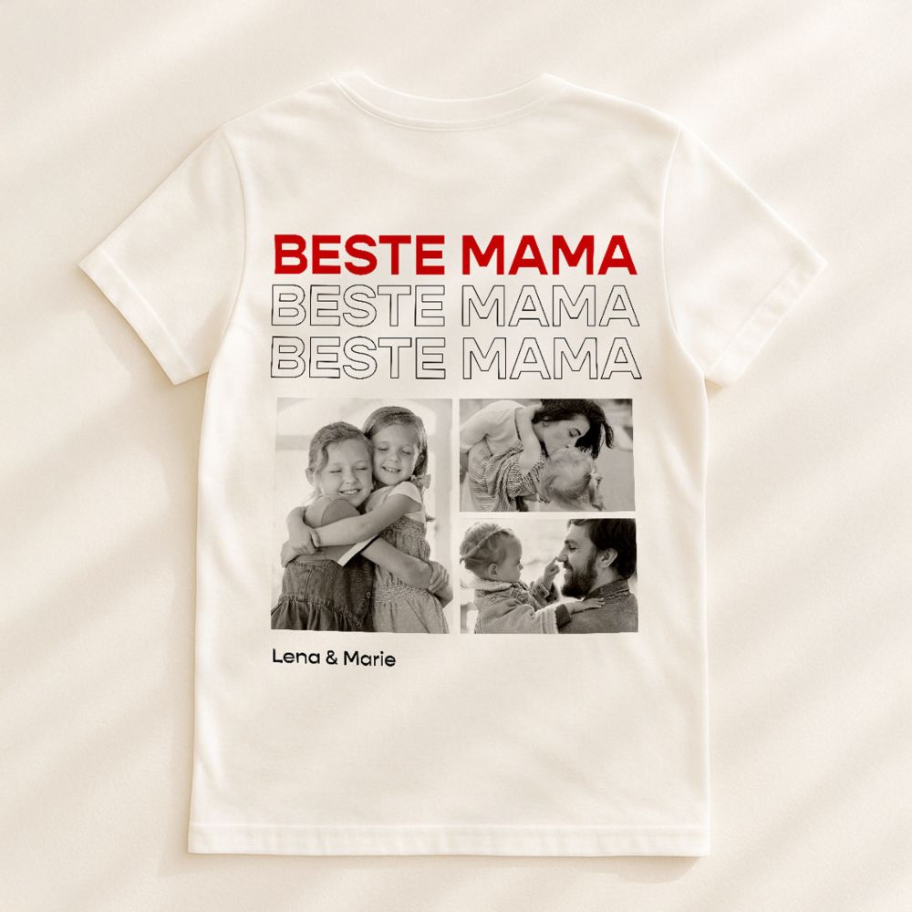 Personalisierbares T-Shirt mit Schwarz Weiß Fotos und Text