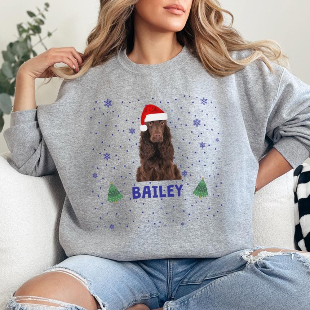Personalisierbarer Weihnachtspullover mit Haustier und Text