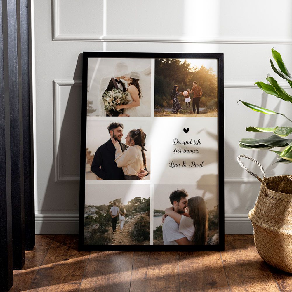 Personalisierbares Poster mit 5 Fotos und Text