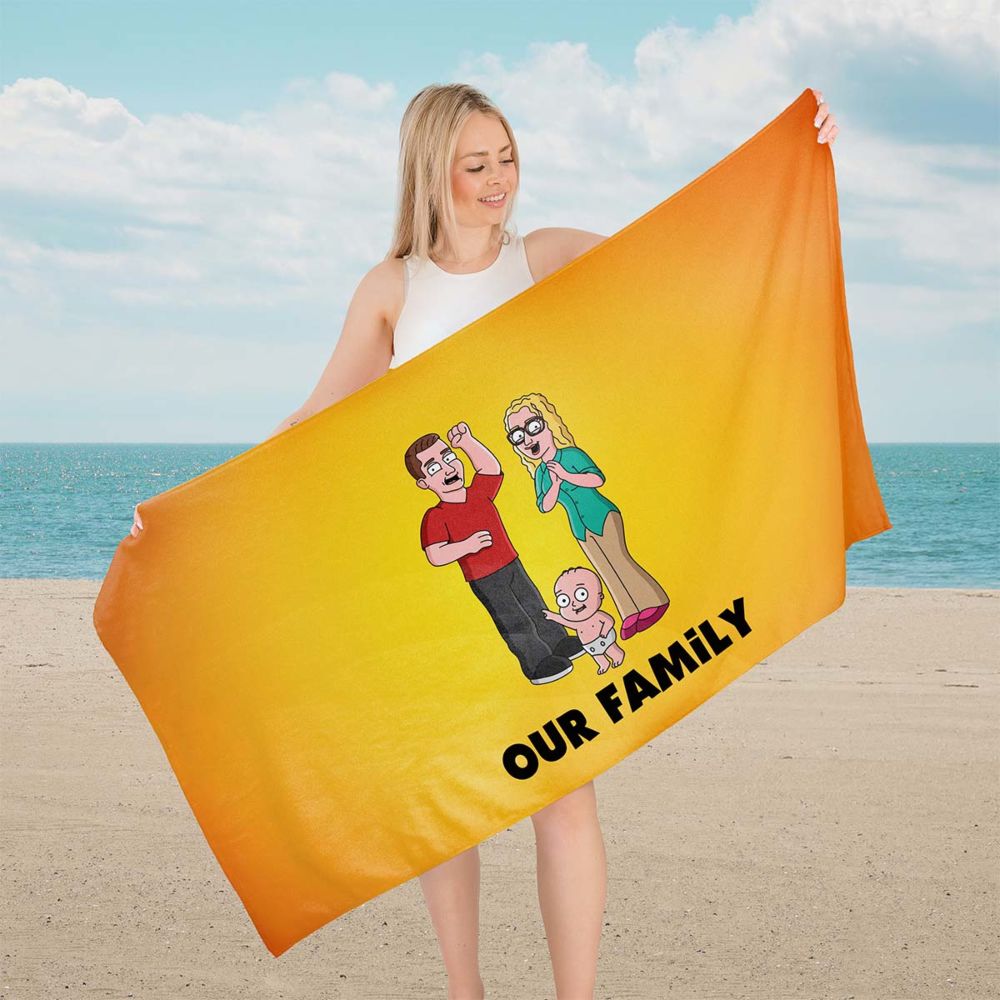 Personalisierbare Handtuch-Illustration Zeichentrick Familie