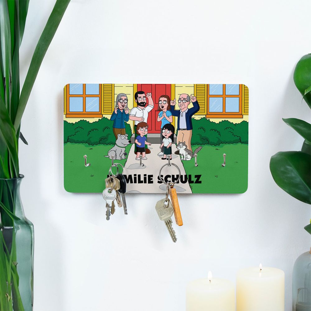 Personalisierbare Schlüsselbrett-Illustration Zeichentrick Familie
