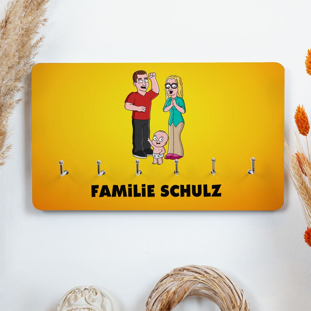 Personalisierbare Schlüsselbrett-Illustration Zeichentrick Familie