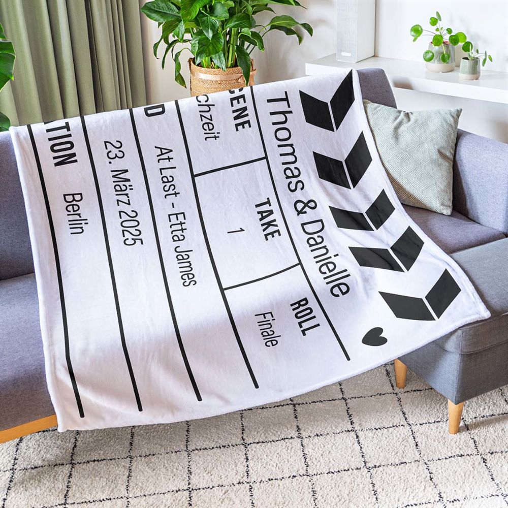 Personalisierbare Decke als Filmklappe