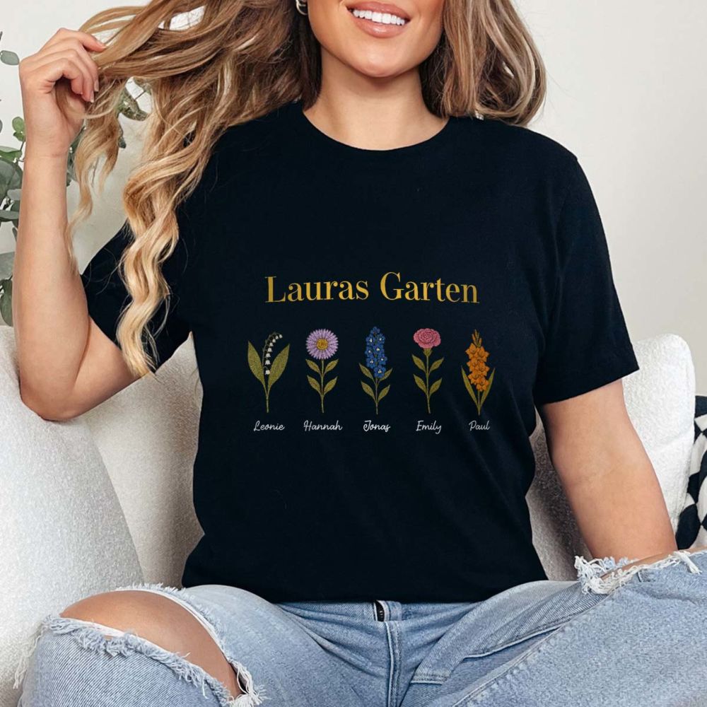 Personalisierbares T-Shirt mit Geburtsblumen