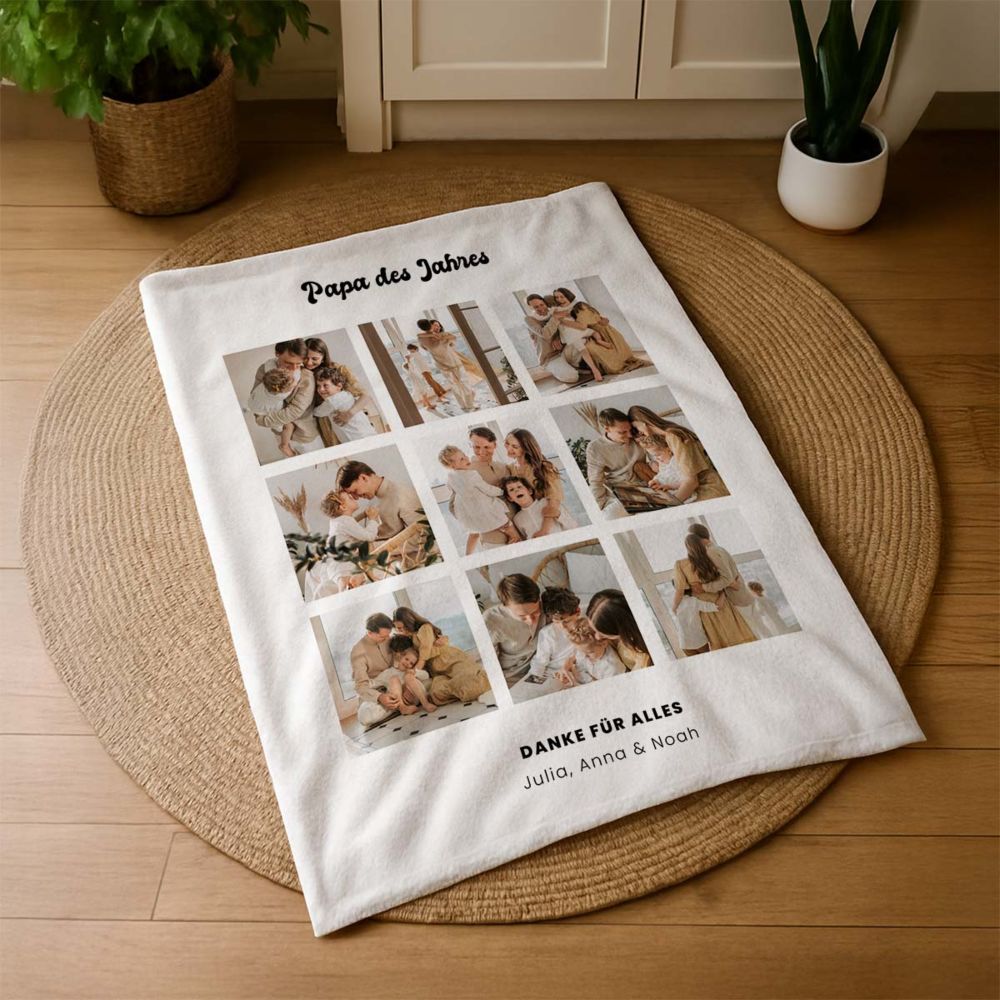 Personalisierbare Decke mit Foto und Text