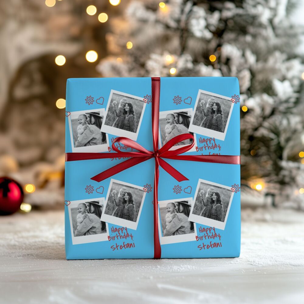 Geschenkpapier mit Fotos im Polaroid-Design personalisierbar