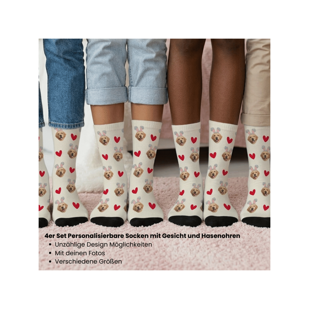 Geschenkset Ostersocken 4er Set mit Gesicht und Hasenohren
