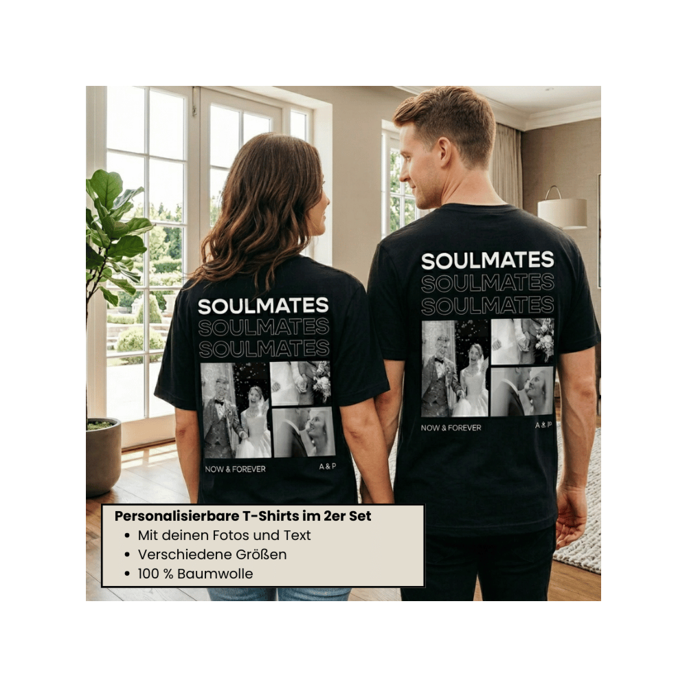 Geschenkset 2er Set T-Shirt mit Schwarz Weiß Fotos und Text