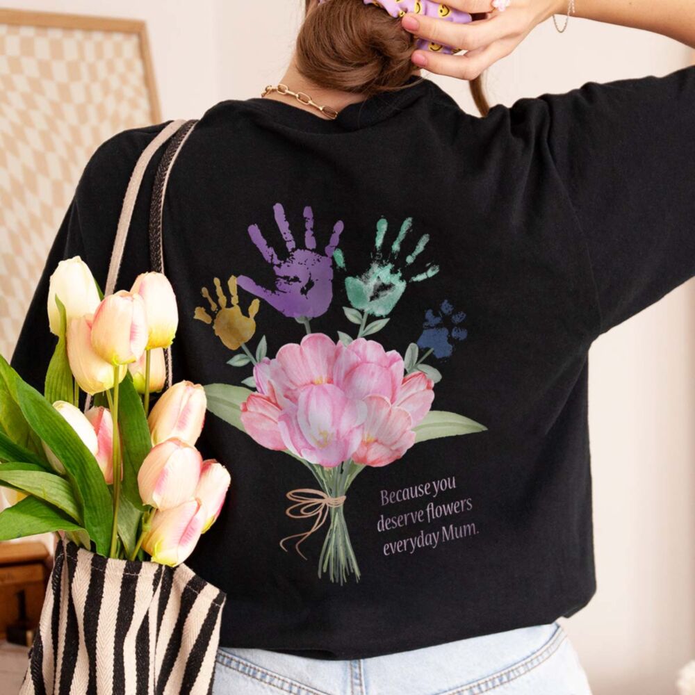 Personalisierbares T-Shirt Blumenstrauß mit Handabdruck