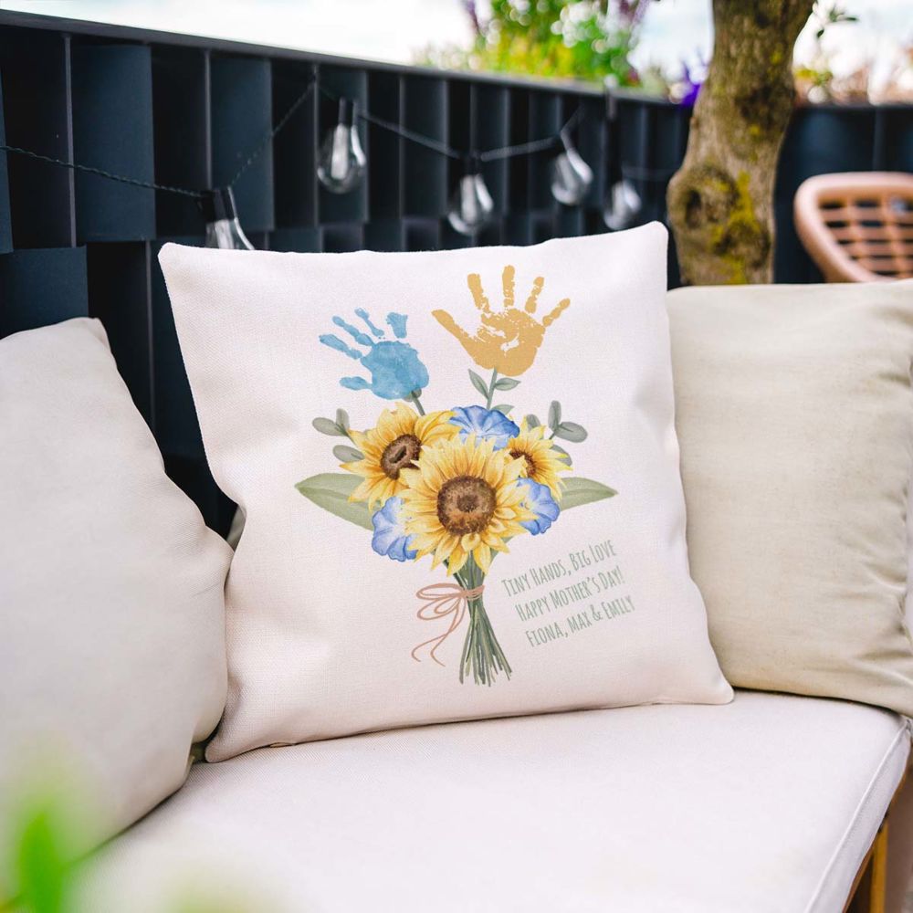 Personalisierbarer Kissenbezug Blumenstrauß mit Handabdruck