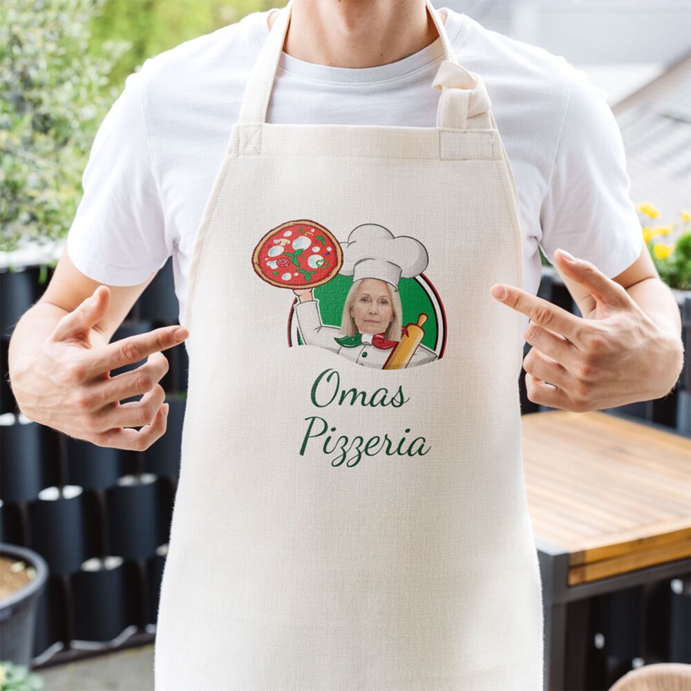 Personalisierte Küchenschürze Oma's Pizzeria mit Foto und Namen