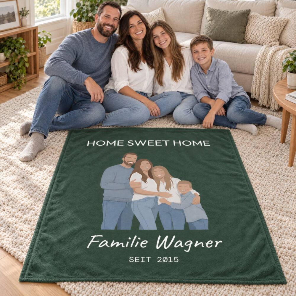 Personalisierbare Decke mit Familienillustration