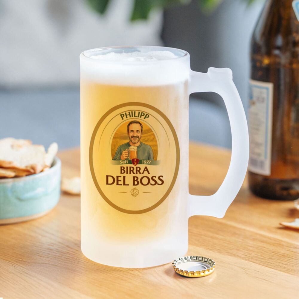 Personalisierbarer Bierkrug mit Name und Comic-Porträt