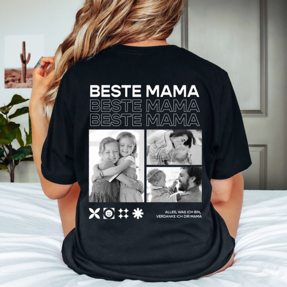 Personalisierbares Mama T-Shirt mit Schwarz Weiß Fotos und Text