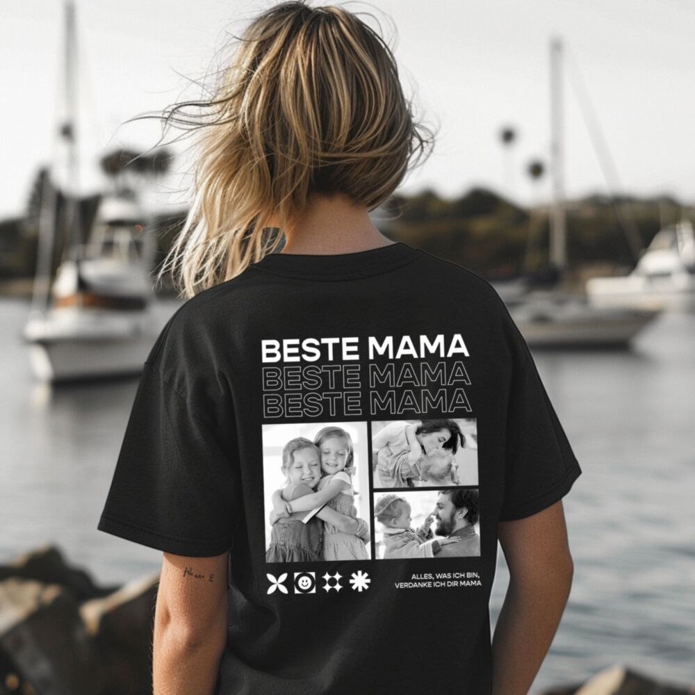 Personalisierbares Mama T-Shirt mit Schwarz Weiß Fotos und Text