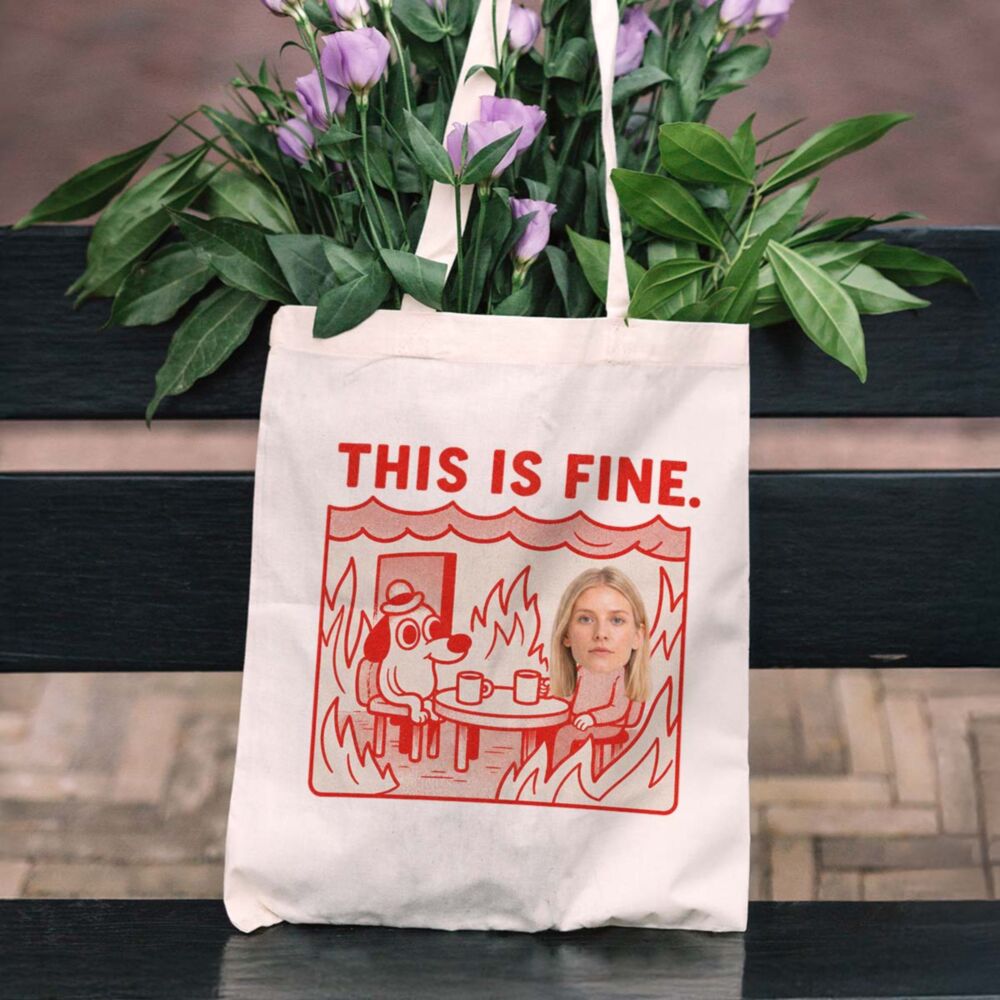 Personalisierbarer Jutebeutel This Is Fine Meme mit Foto