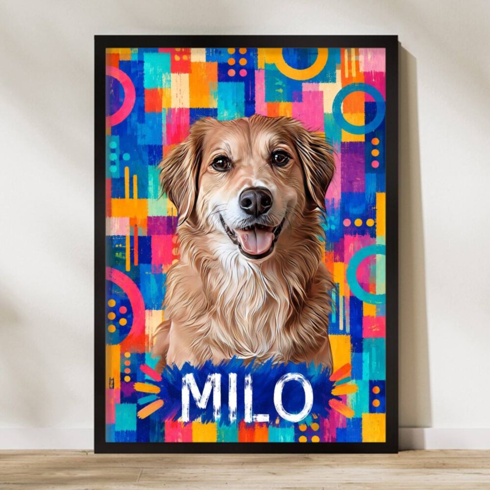 Hunde Poster personalisiert mit Foto und Namen – Buntes Gemälde