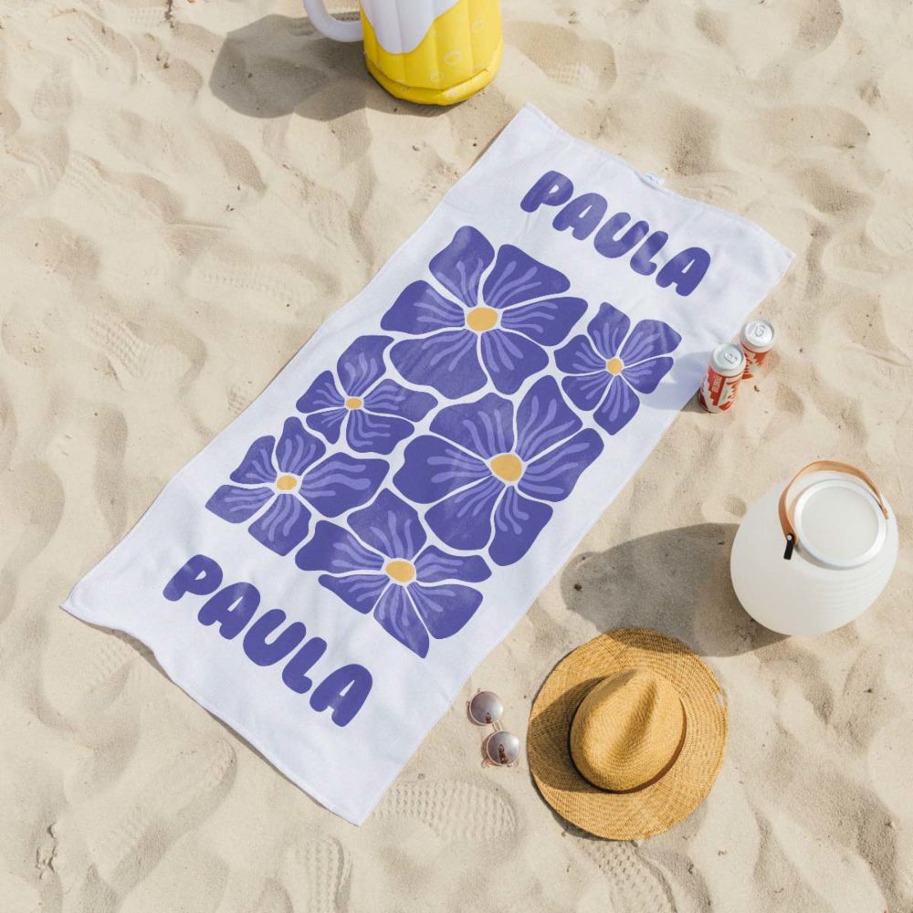 Personalisierbares Retro-Handtuch mit Blumen und Text