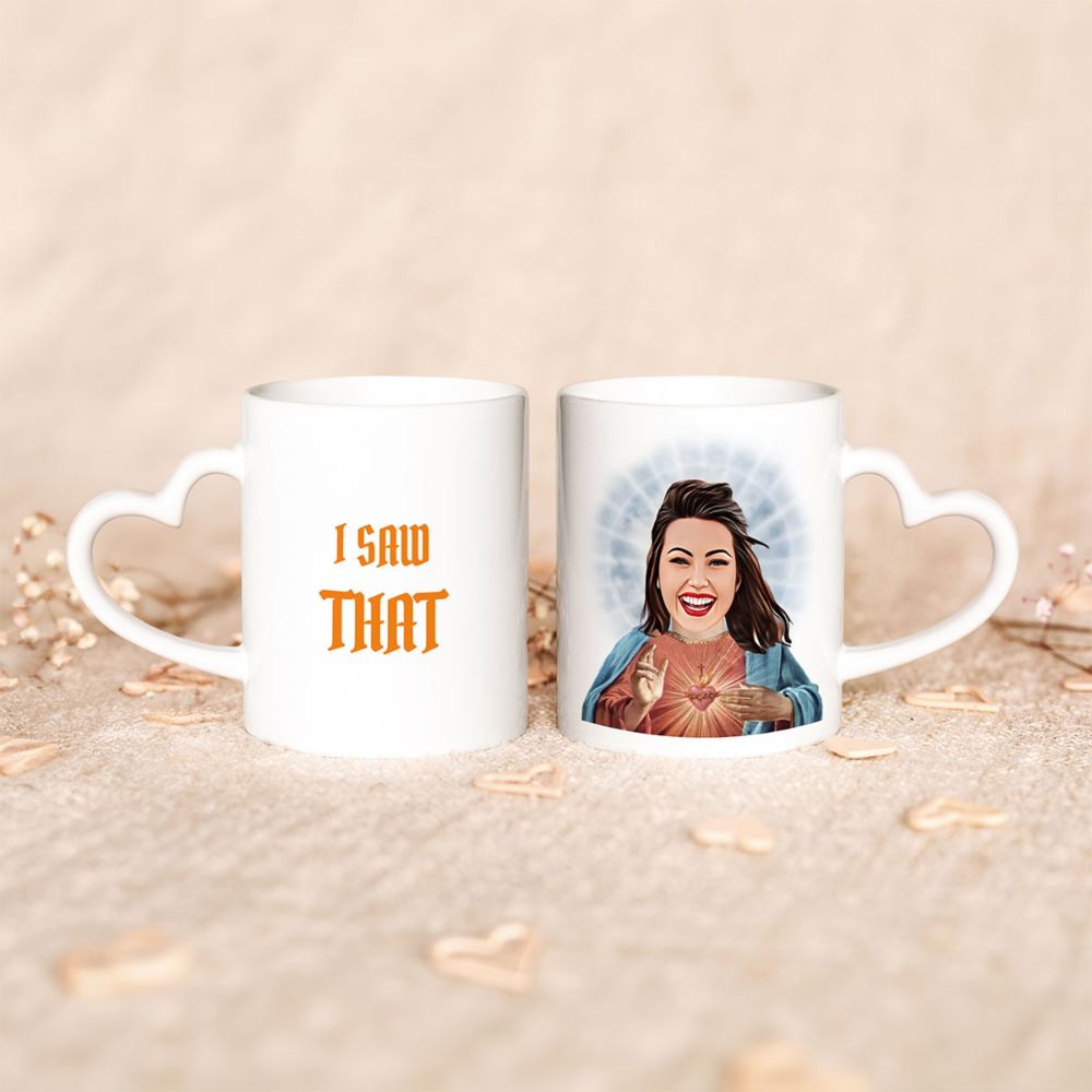 Personalisierbare Tasse Heiligenschein mit Gesicht und Text