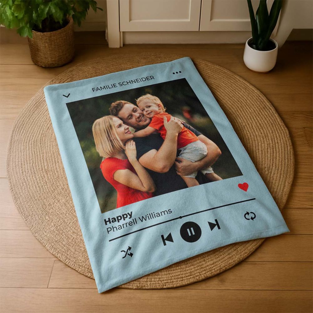 Personalisierbare Decke mit Foto und Song