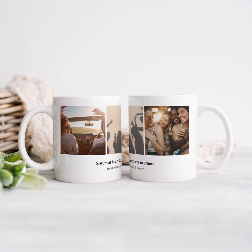 Personalisierbare Tasse mit 3 Fotos und Text