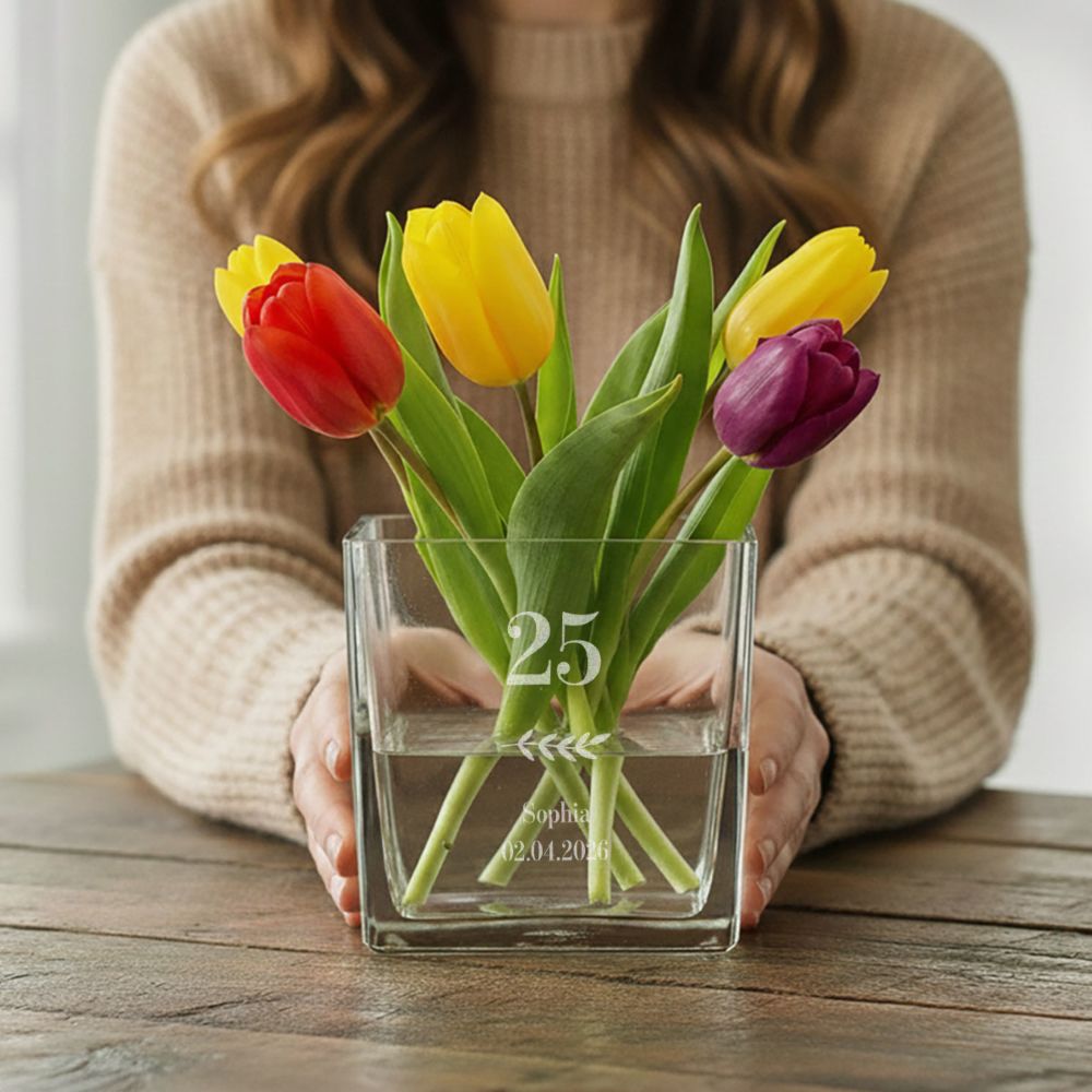 Personalisierbare Blumenvase mit Text und Symbol