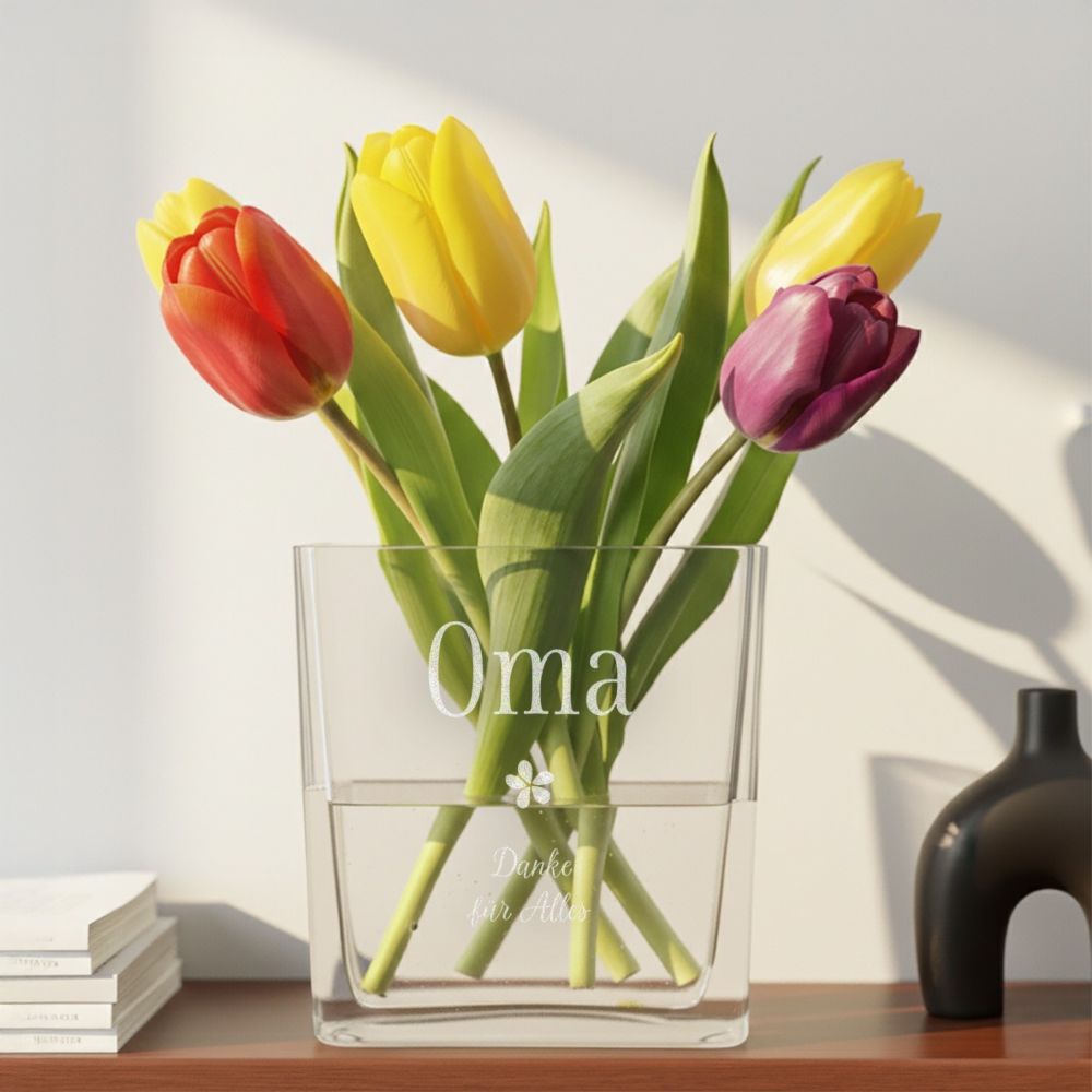 Personalisierbare Blumenvase mit Text und Symbol