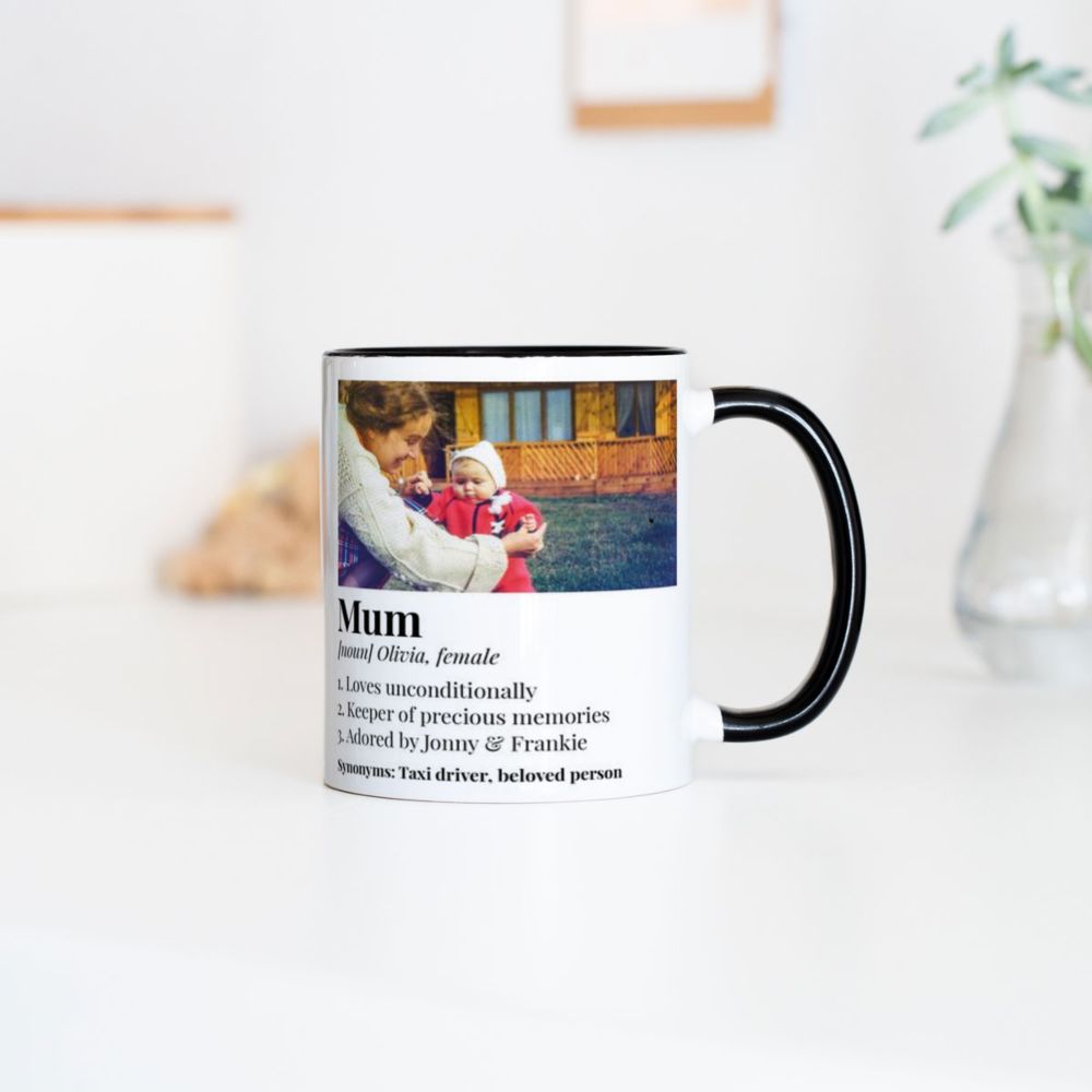 Personalisierbare Herzhenkel-Tasse mit Foto und Definition