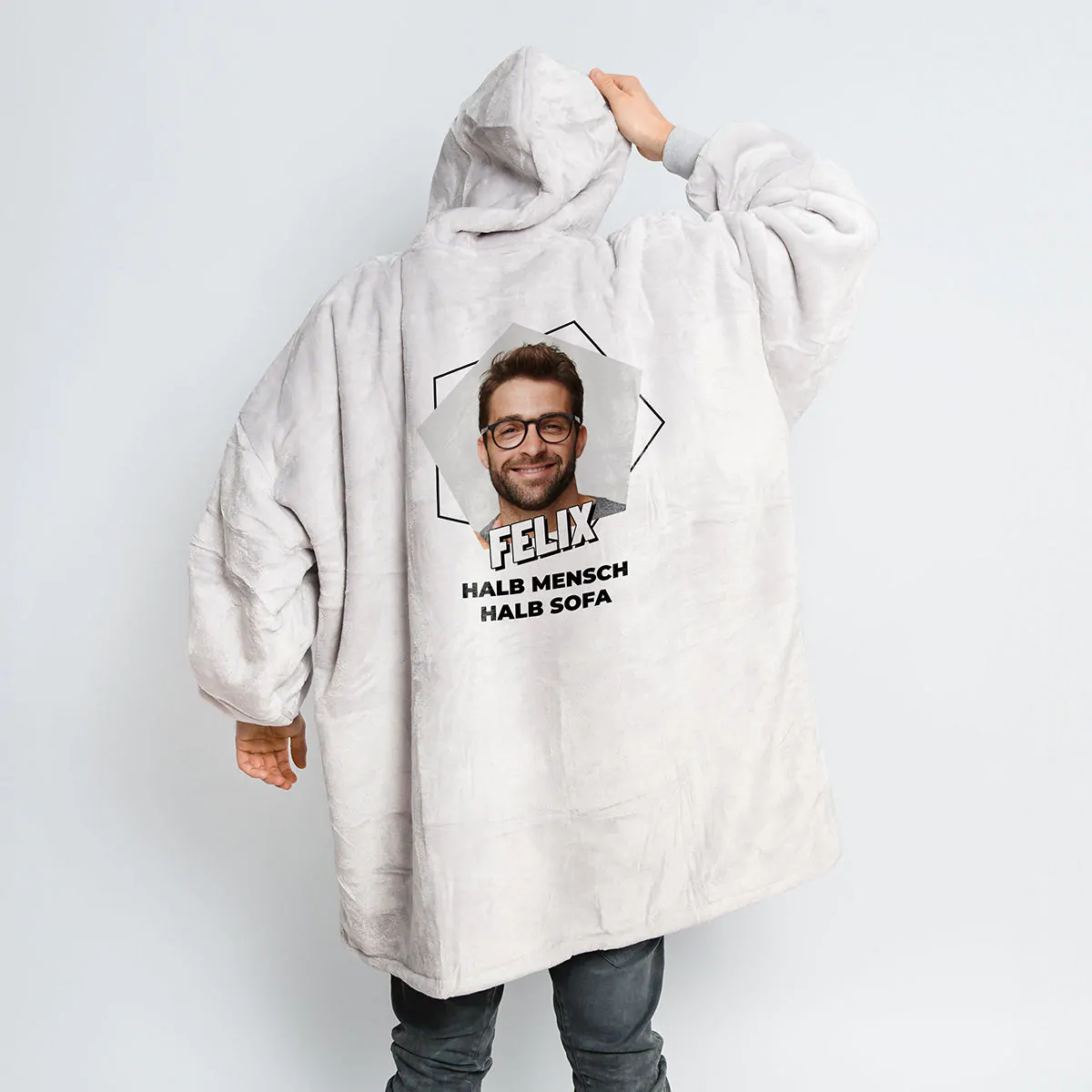 Personalisierbare Hoodie Decke mit Bild und Text